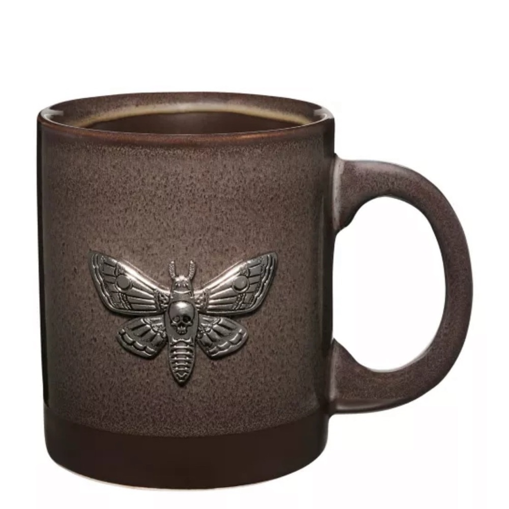 Brown Ceramic Mug with Moth Design